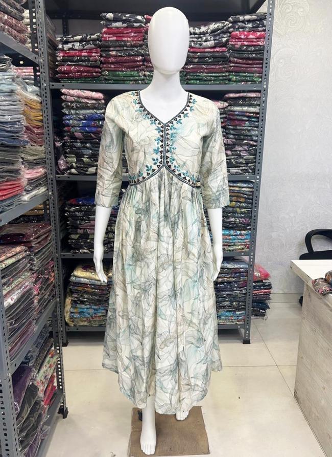 Modal Silk Sky Blue Casual Wear Printed Readymade Kurti With Pant